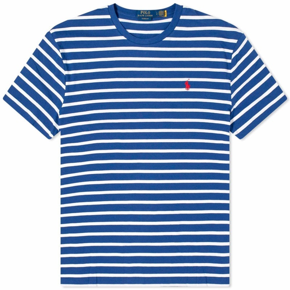 Ralph Lauren Blue/White Striped Tee | 100% Cotton | Brand New with tags | Size M